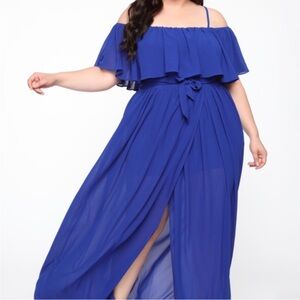 Fashion Nova Royal Blue Ruffle Maxi Dress